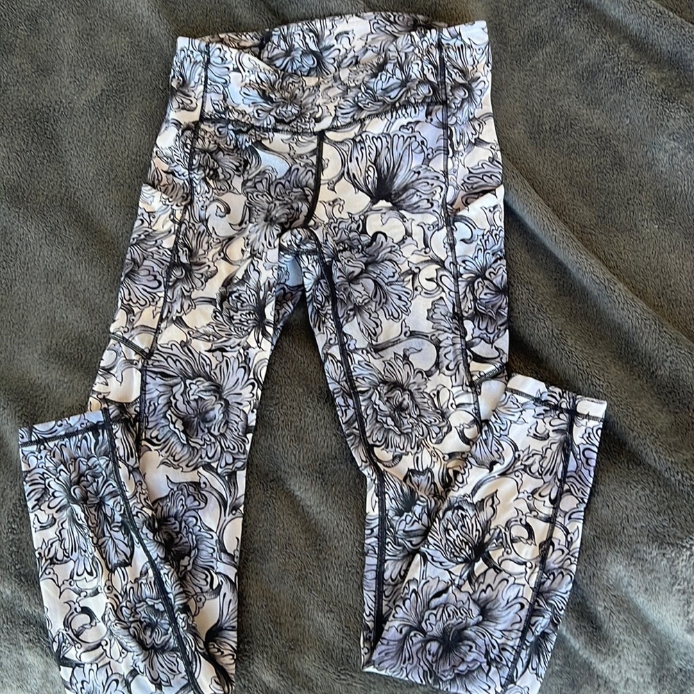 lululemon athletica Floral Black and White Leggings